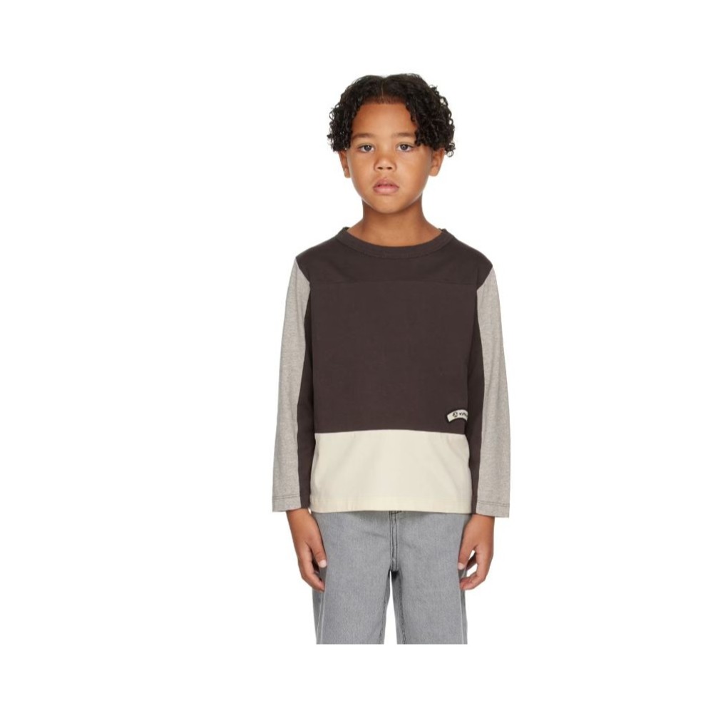 WYNKEN Kids Brown & Gray Tri-Line Colorblock Long Sleeve T-Shirt NWT 4Y 6Y